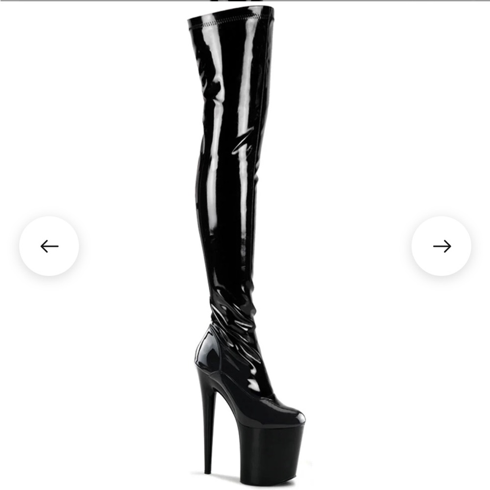 Flamingo-3000 Black Over-the-Knee patent leather Women's Boots 8” size 8